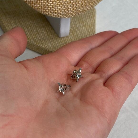 Silver Star Stud Earrings - Picture 2 of 3